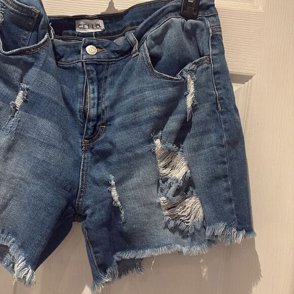 Cello Blue Distressed Jean Shorts High-Waisted SZ Xlarge - Picture 4 of 11